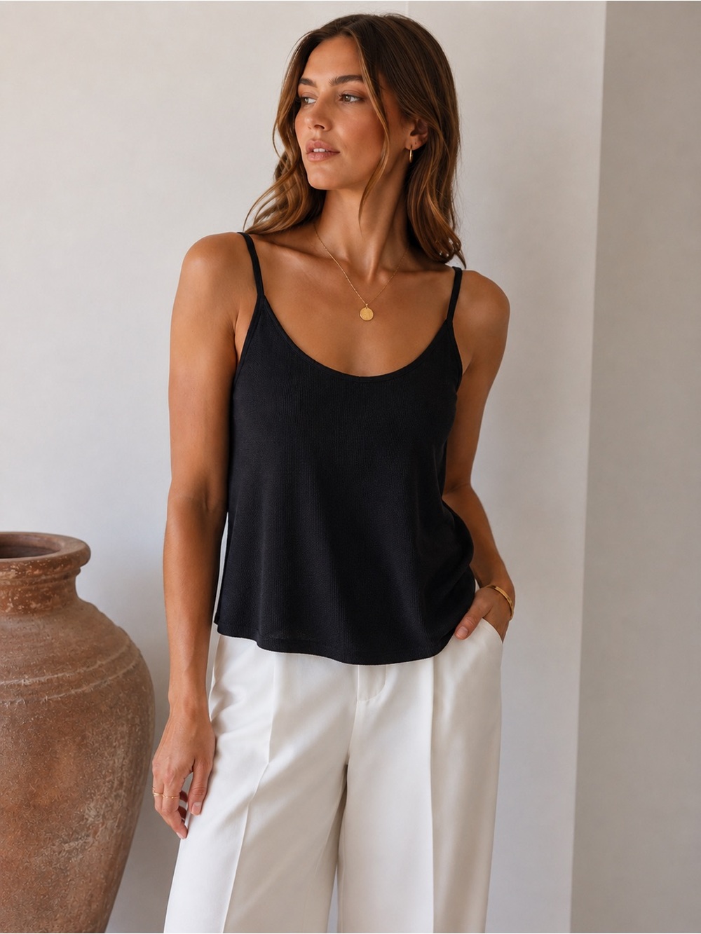 Giorgio Armani Black Textured Knit Cami Tank Top Made in Italy size 16